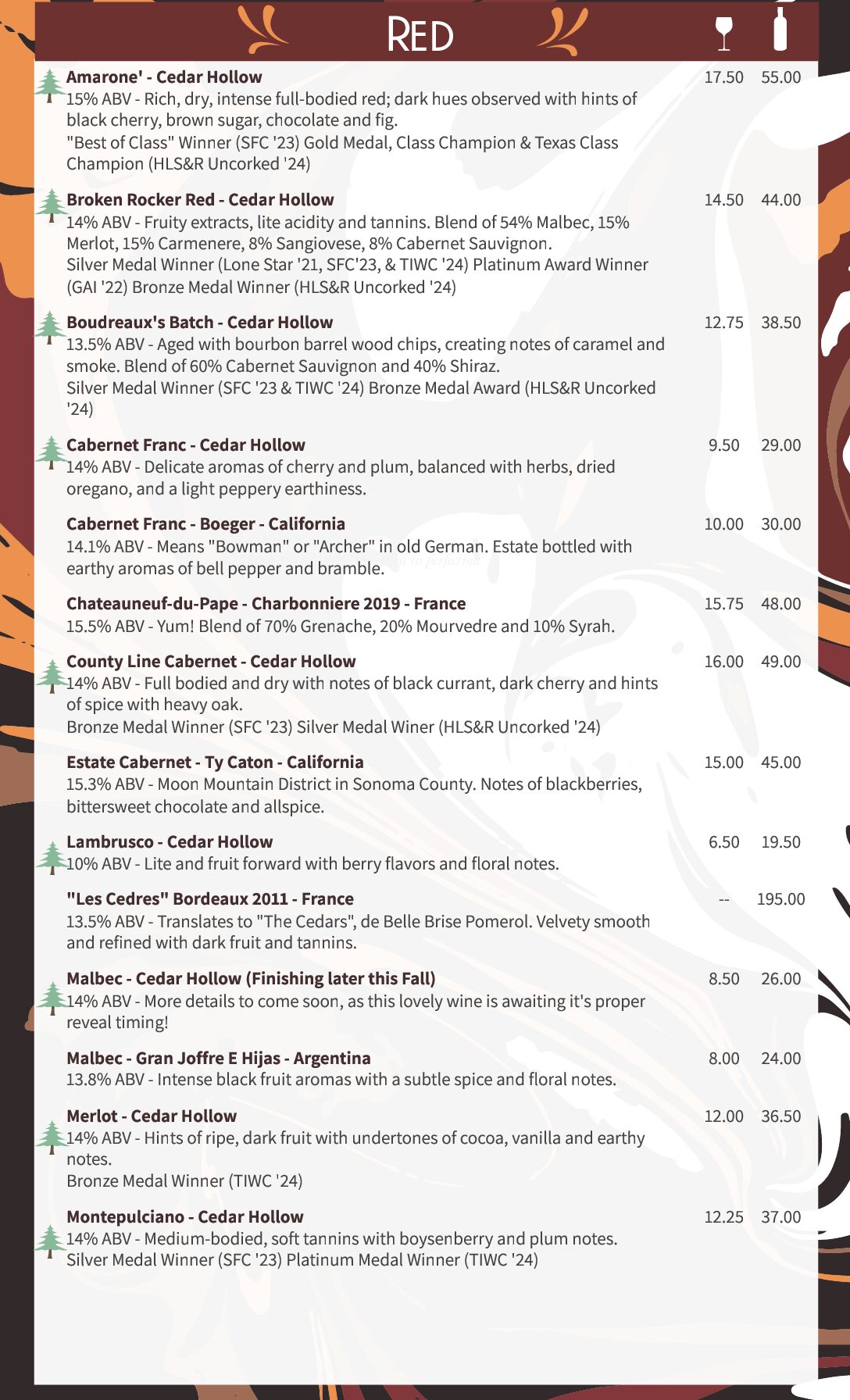 Painted Wine List Menu Updated Oct.2024
