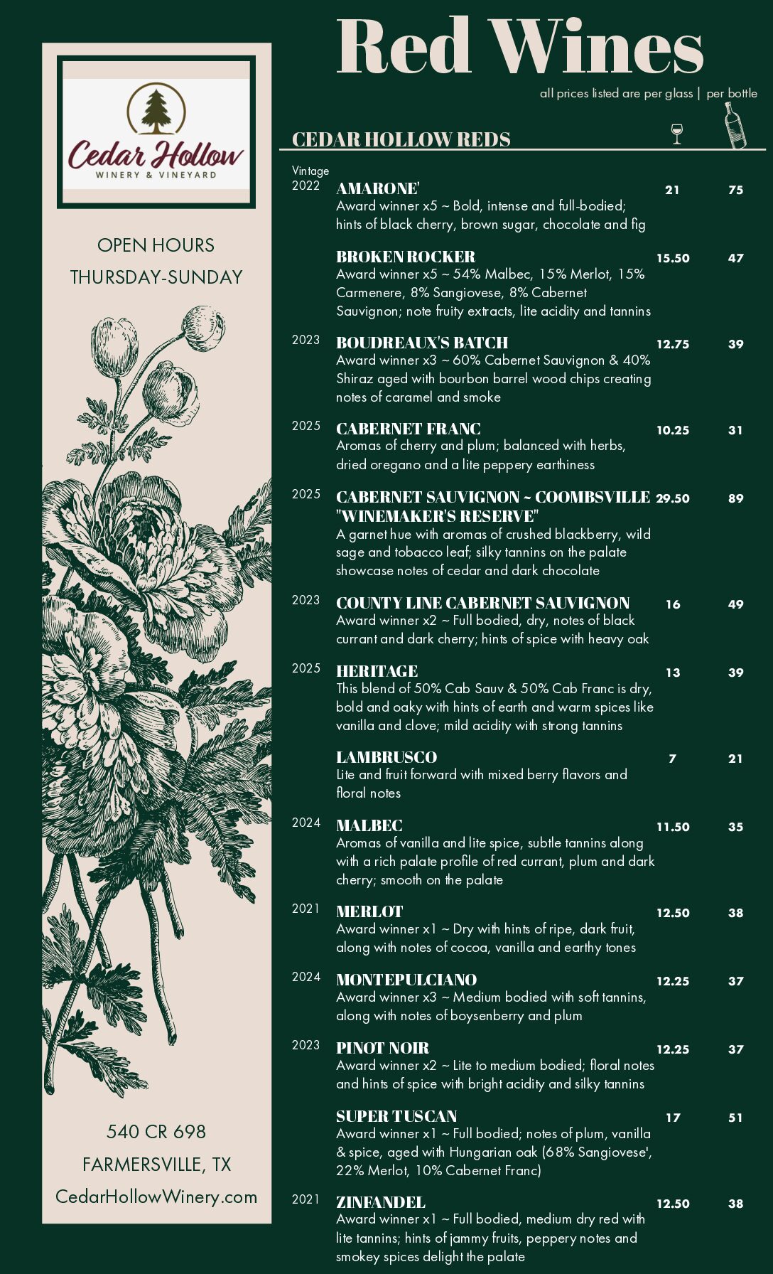 Wine List Updated Aug 2026 Pg 1